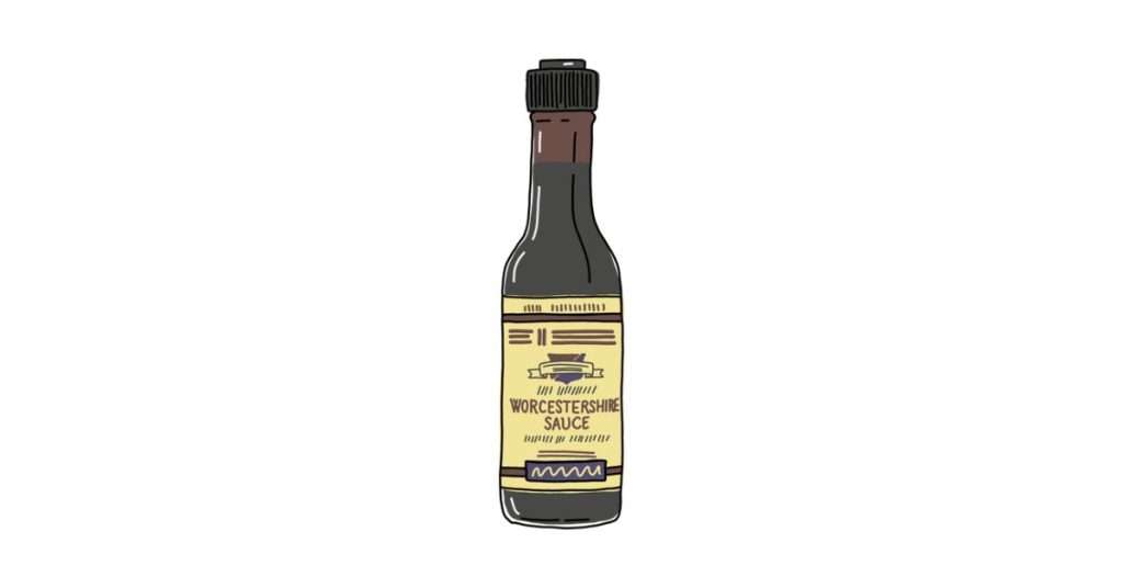 a cartoon-like bottle of Worcestershire sauce